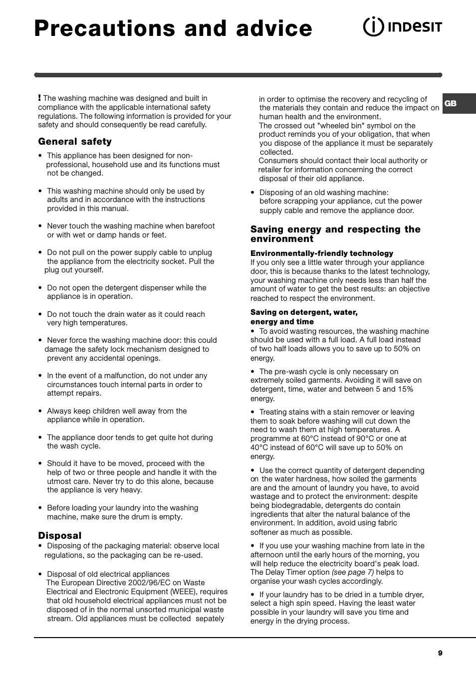 Precautions and advice, General safety, Disposal