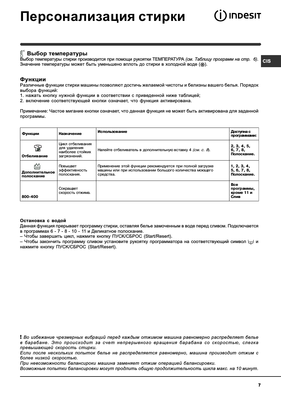 Персонализация стирки, Выбор температуры, Функции