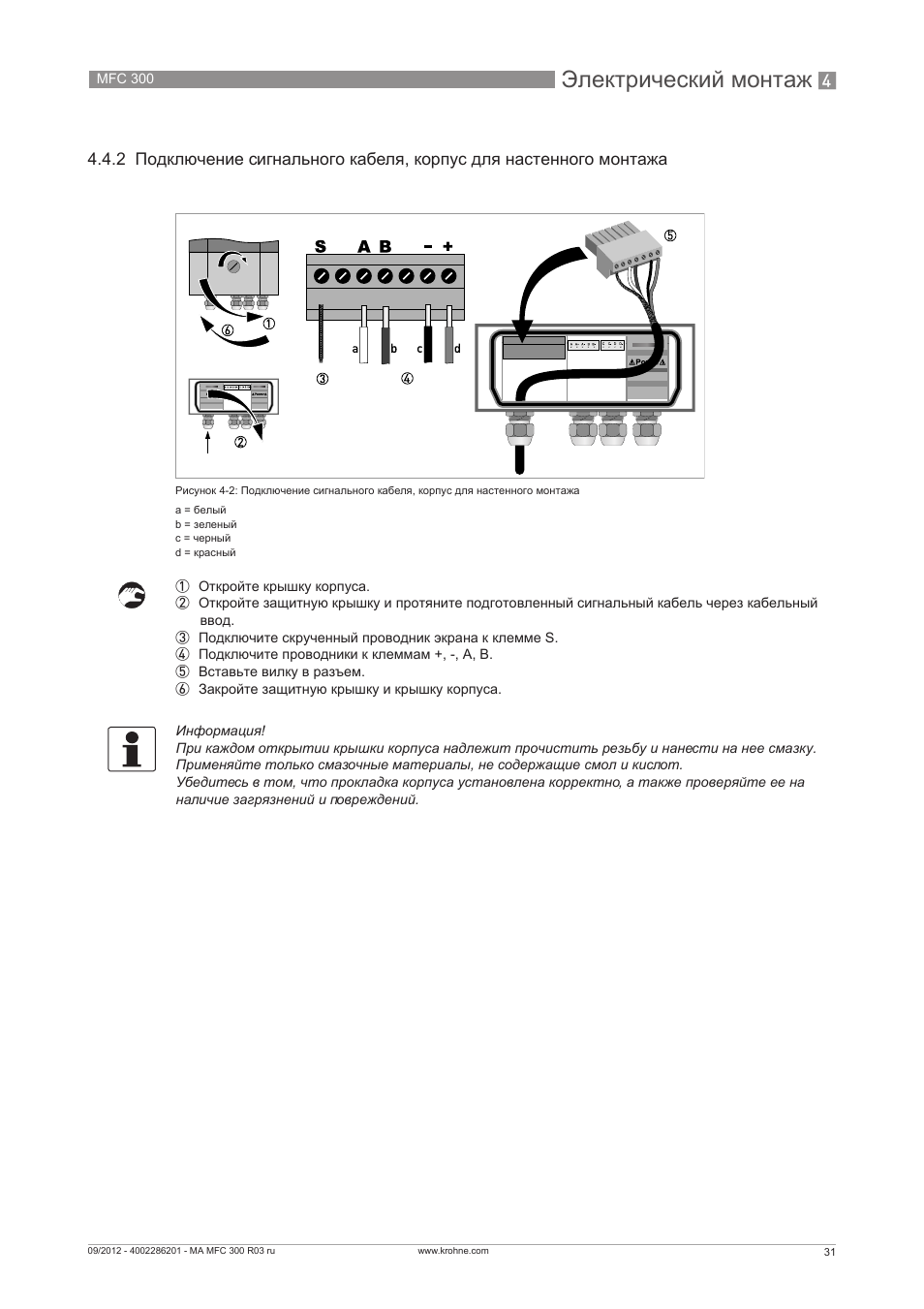 Krohne MFC 300 RU Инструкция и руководство, Электрический монтаж