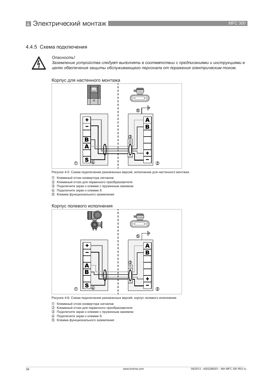 Krohne MFC 300 RU Инструкция и руководство, Электрический монтаж