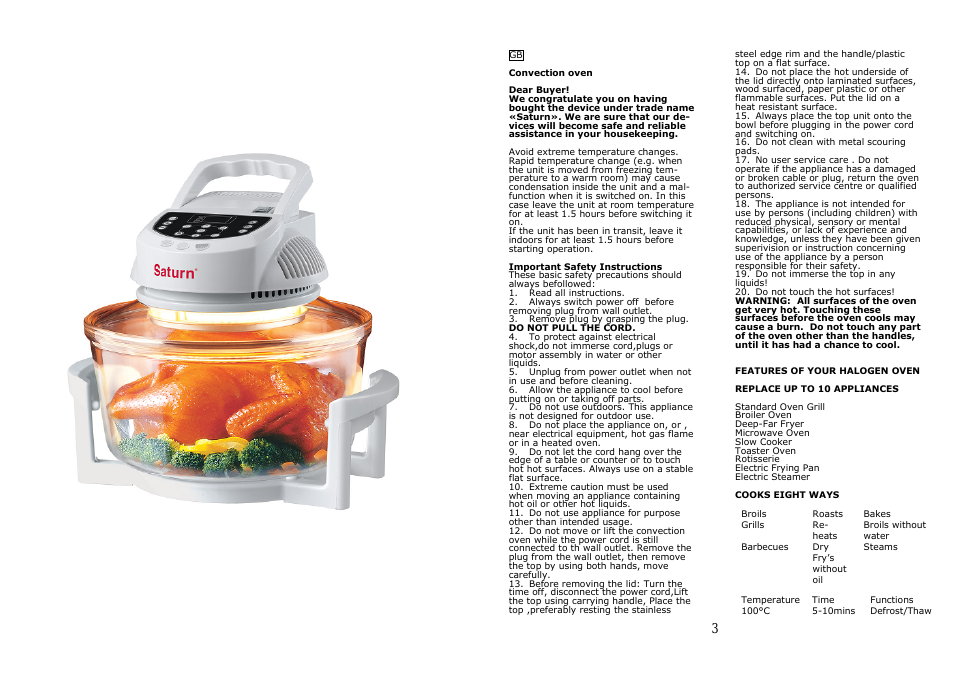  GB Convection oven Dear Buyer...