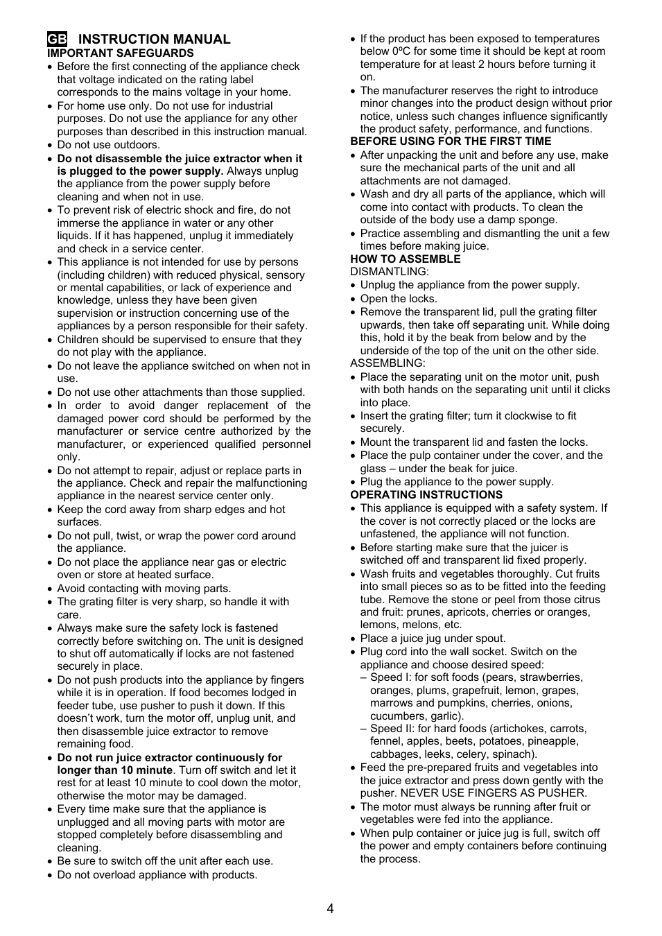   GB  INSTRUCTION MANUAL  IMPORTANT SAFEGUARDS  ...