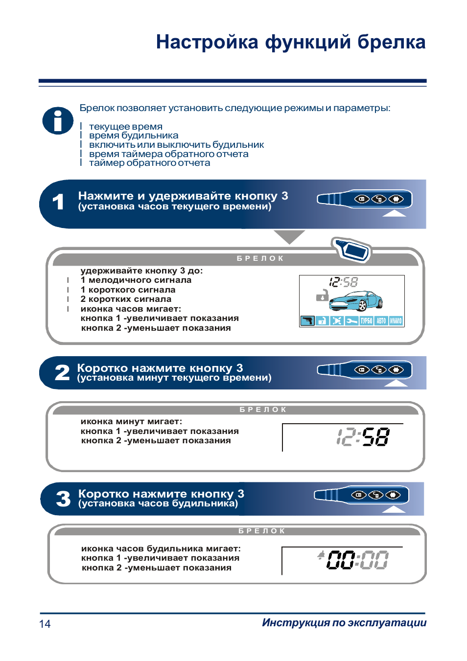 Настройка функций брелка