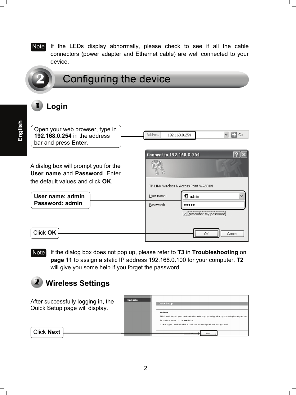 Login, Wireless settings