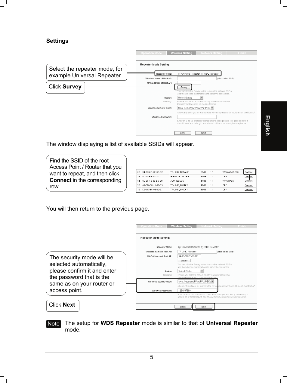   Englis h   Settings    The window displaying a list of ava...