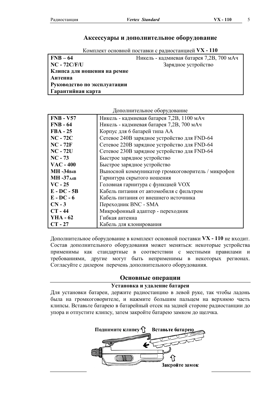 Аксессуары и дополнительное оборудование, Основные операции