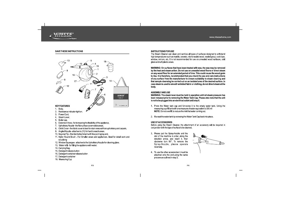 SAVE THESE INSTRUCTIONS Steam Lever. Boiler cap. Extension H...