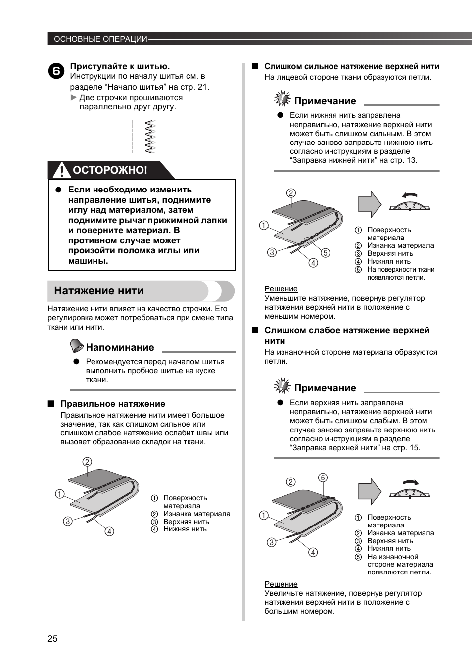 Натяжение нити, Осторожно, Напоминание