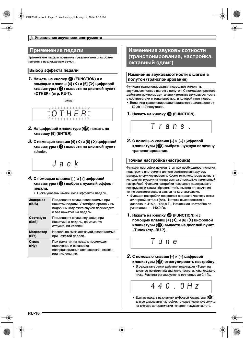 J a c k, Применение педали
