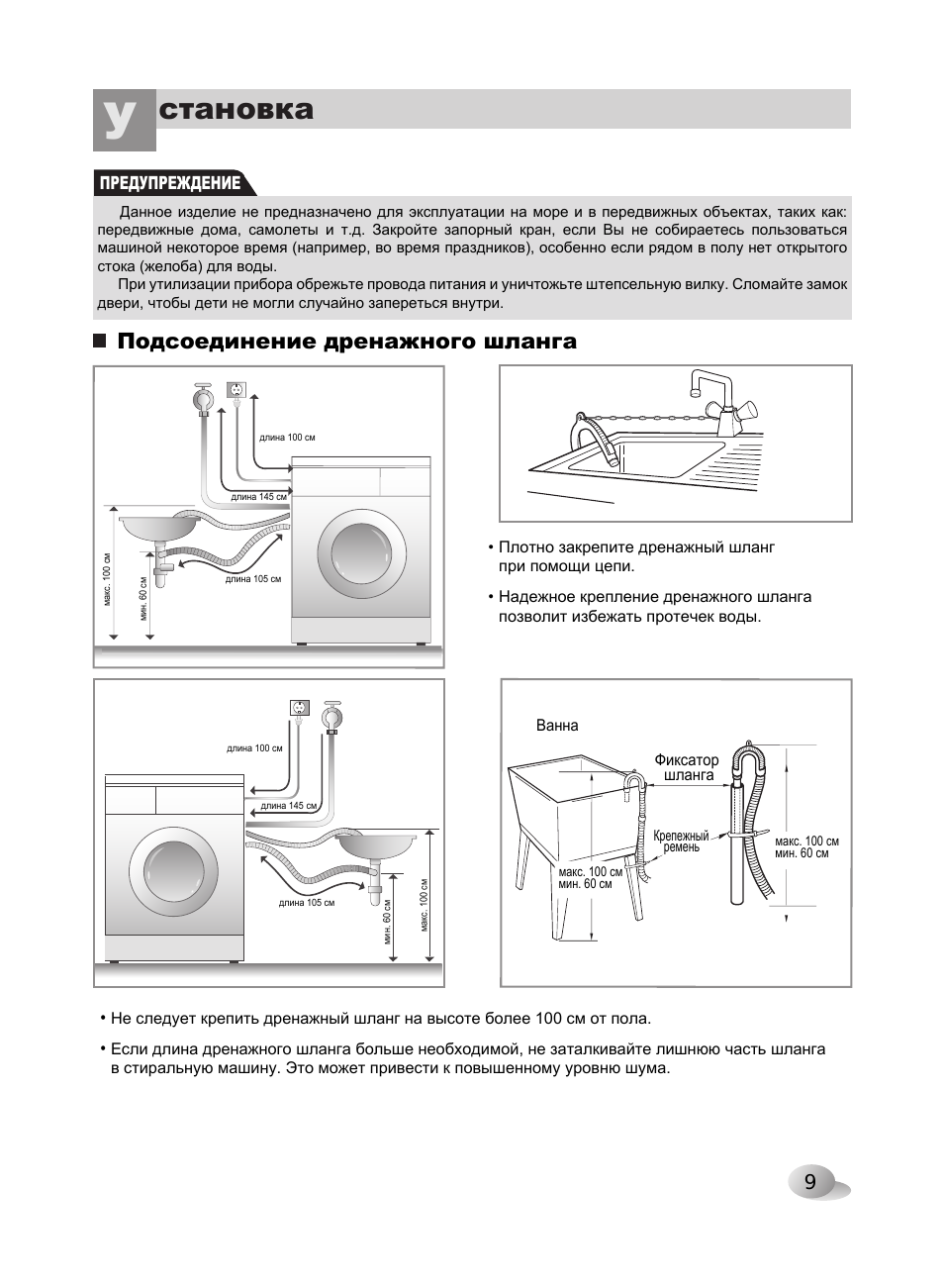 Становка, Подсоединение дренажного шланга