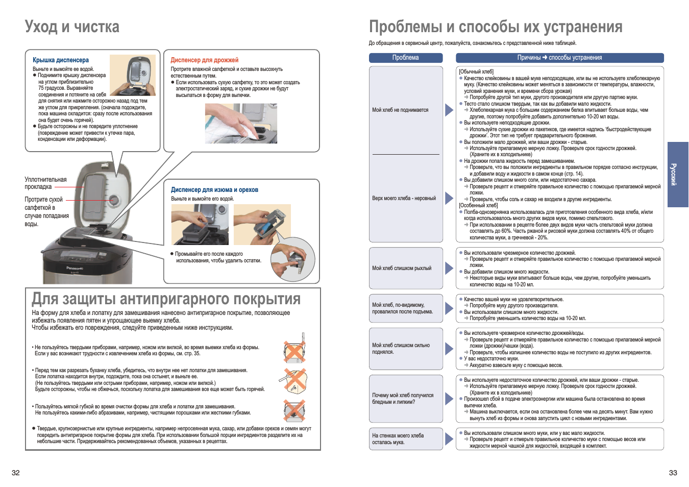 Для защиты антипригарного покрытия, Уход и чистка, Проблемы и способы их устранения
