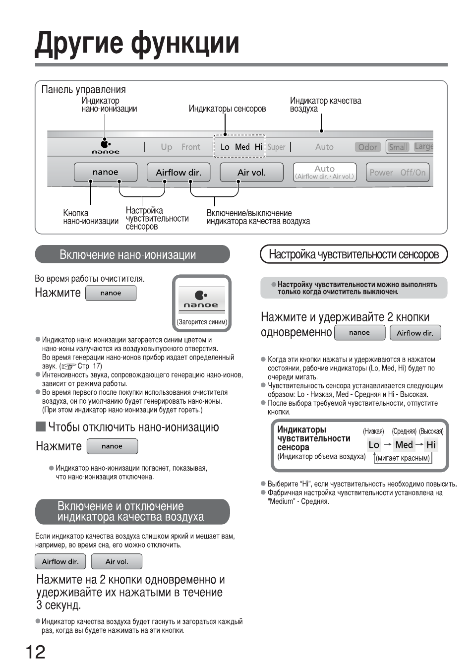 Другие функции, Индикатор, Нано-ионизации