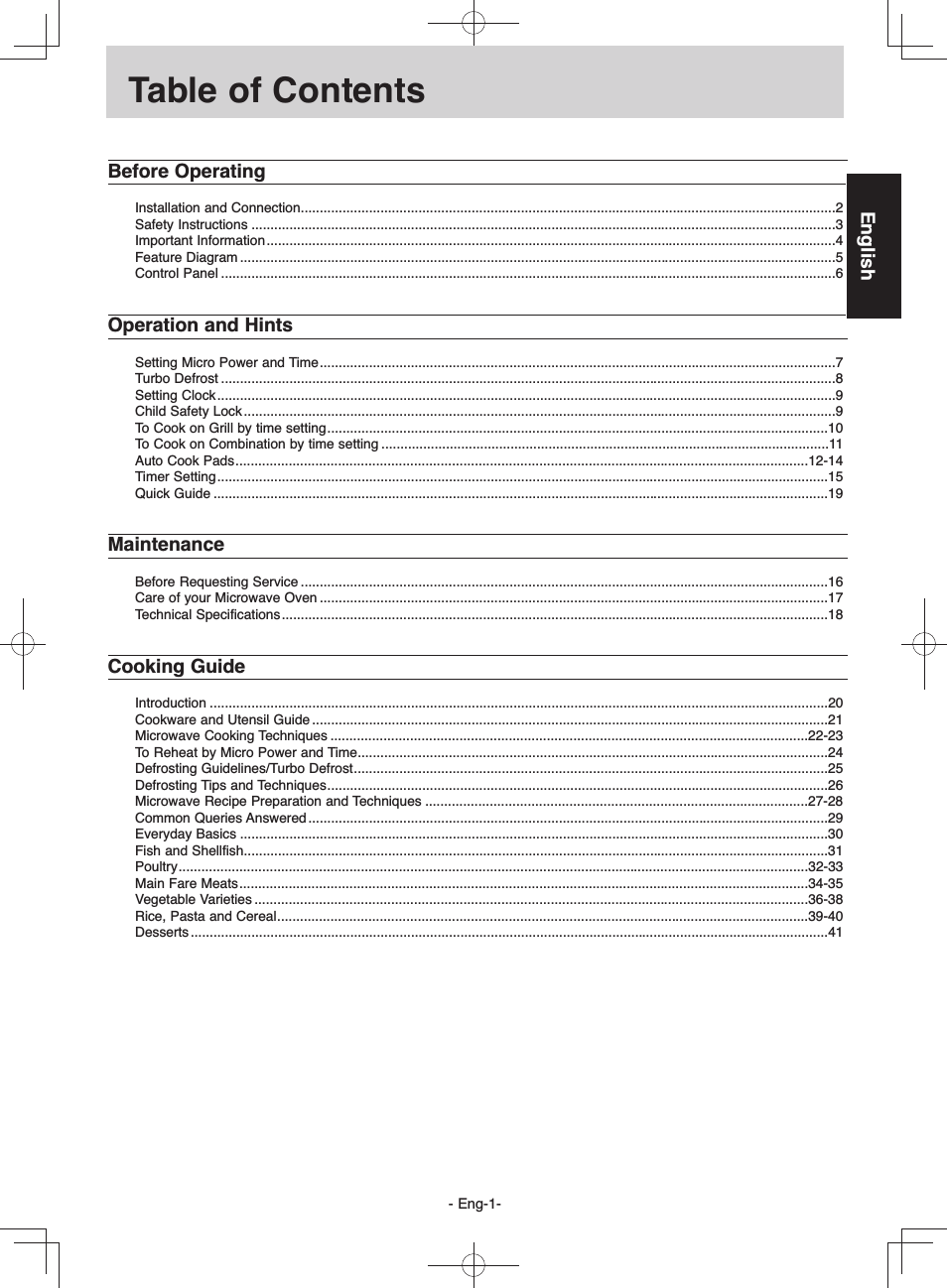  Table of Contents Before Operating Installation and Connect...