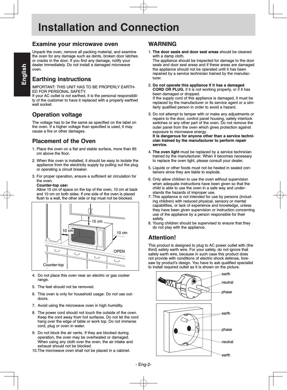 Installation and connection, English, Examine your microwave oven