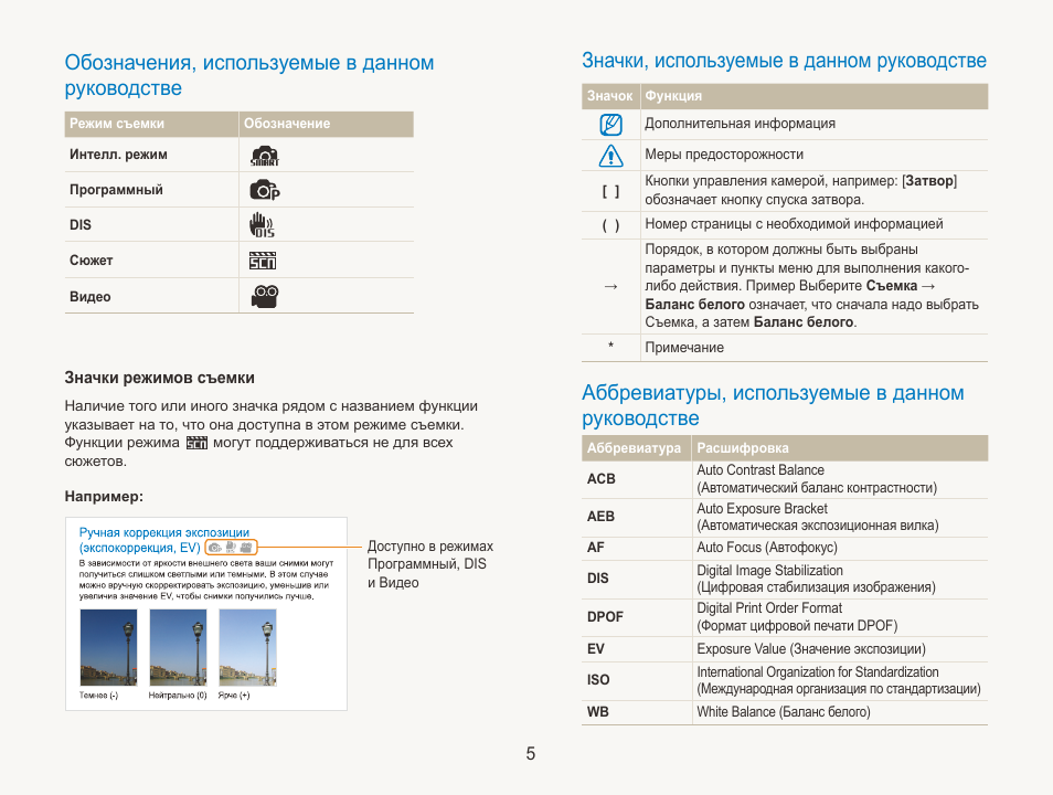 Значки, используемые в данном руководстве, Аббревиатуры, используемые в данном руководстве, Обозначения, используемые в данном руководств