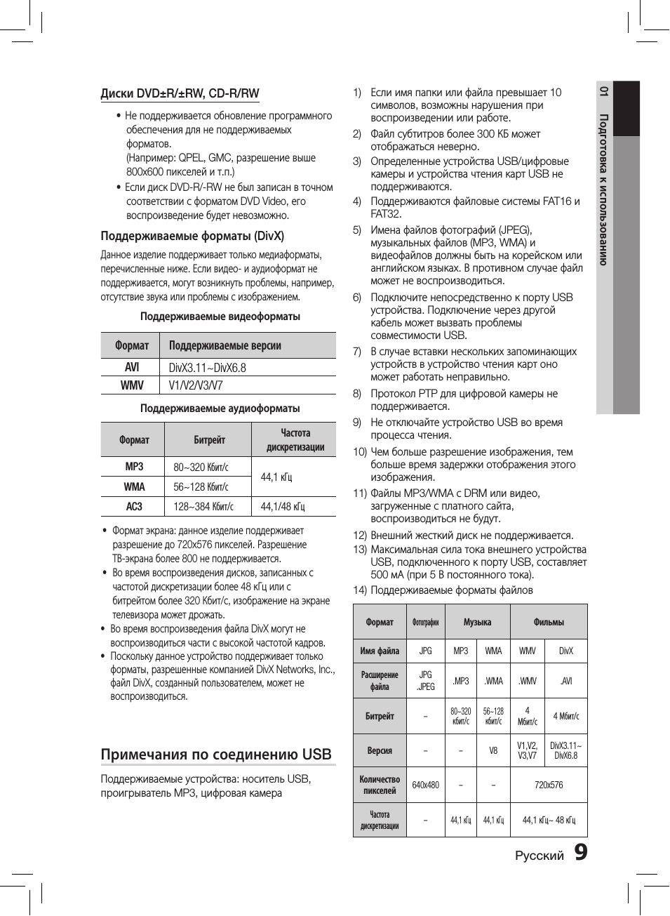 Примечания по соединению usb