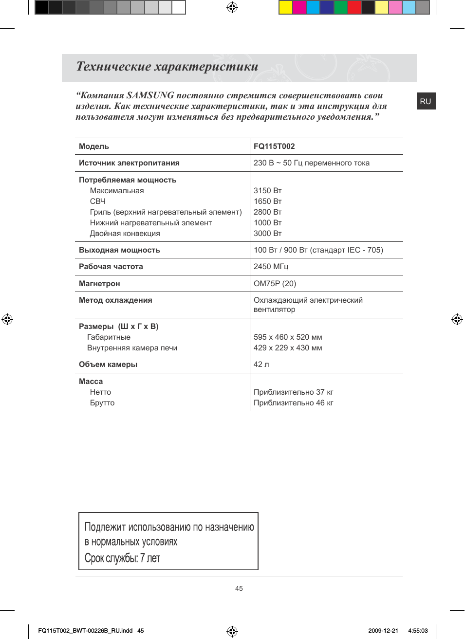 Технические характеристики