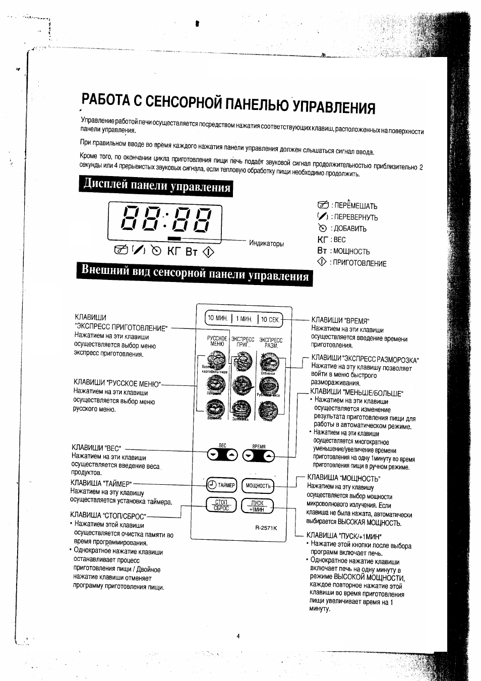Работа с сенсорной панелью управления, Дисплей панели управления, Внешний вид сенсорной панели управления