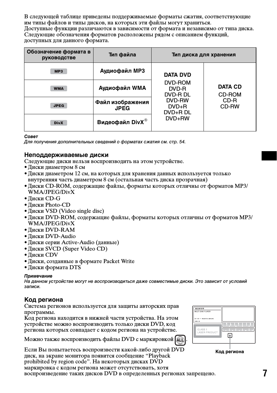  В следующей таблице приведены поддерживаемые форматы сжатия...