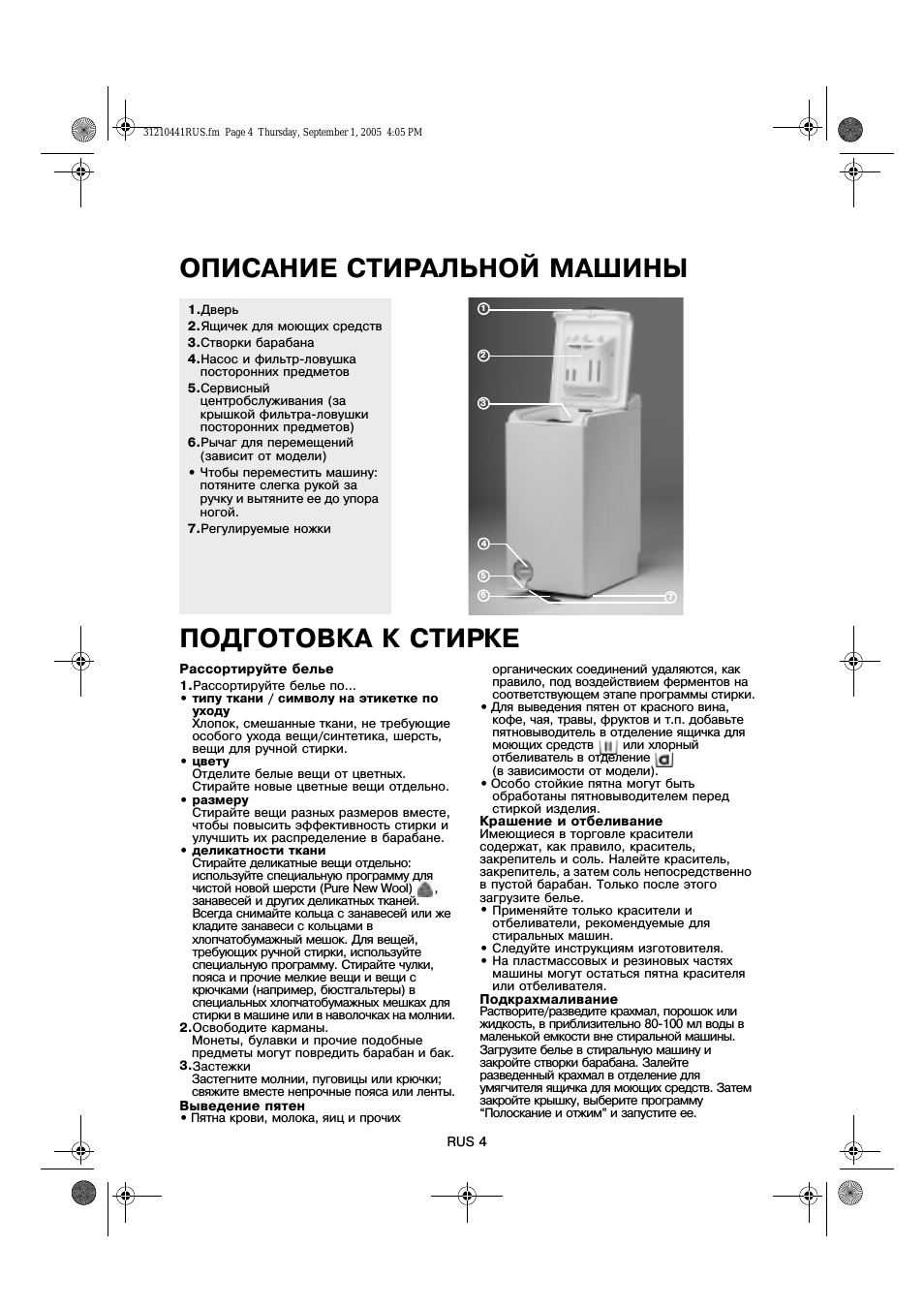 Описание стиральной машины подготовка к стирке