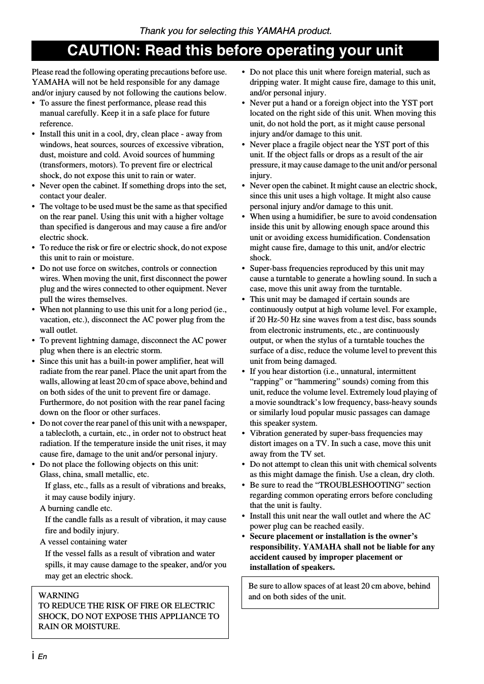 English, Caution: read this before operating your unit