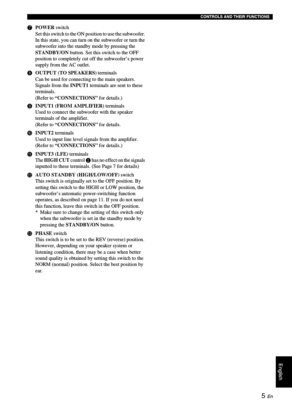 CONTROLS AND THEIR FUNCTIONS Englis h ...