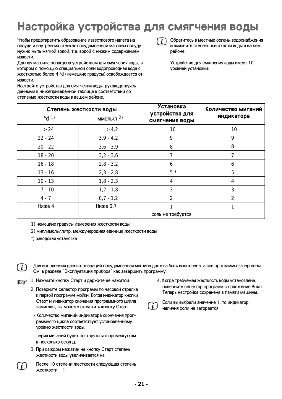 Настройка устройства для смягчения воды, Настройка устройства для, Смягчения воды