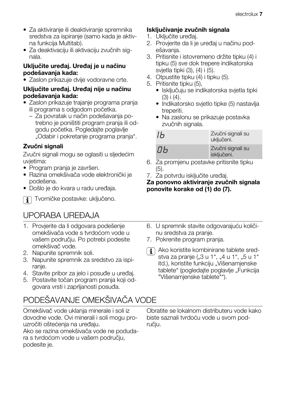 Uporaba uređaja, Podešavanje omekšivača vode