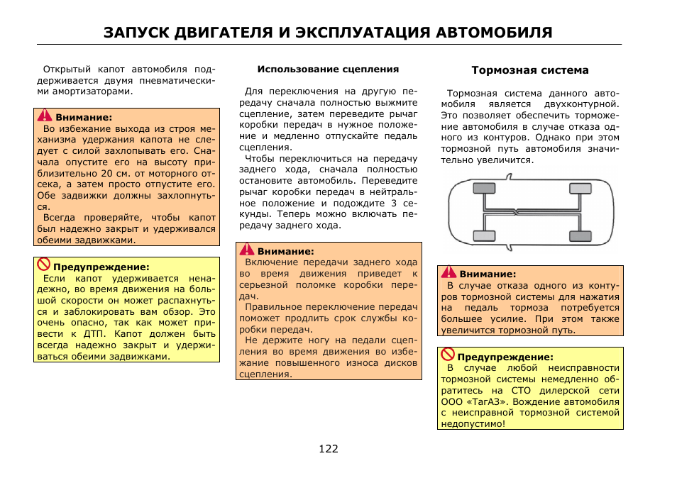 Запуск двигателя и эксплуатация автомобиля