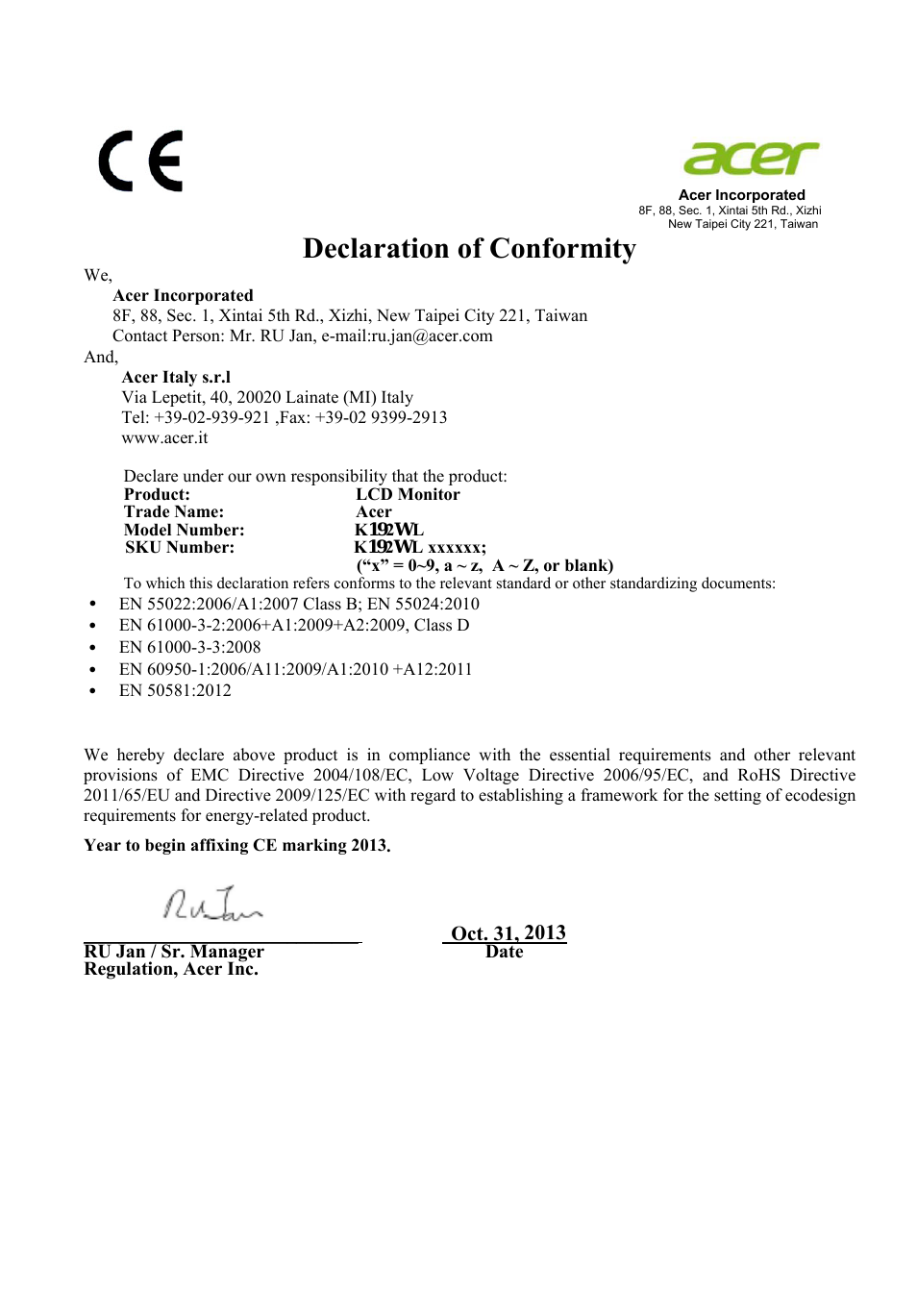 Declaration of conformity