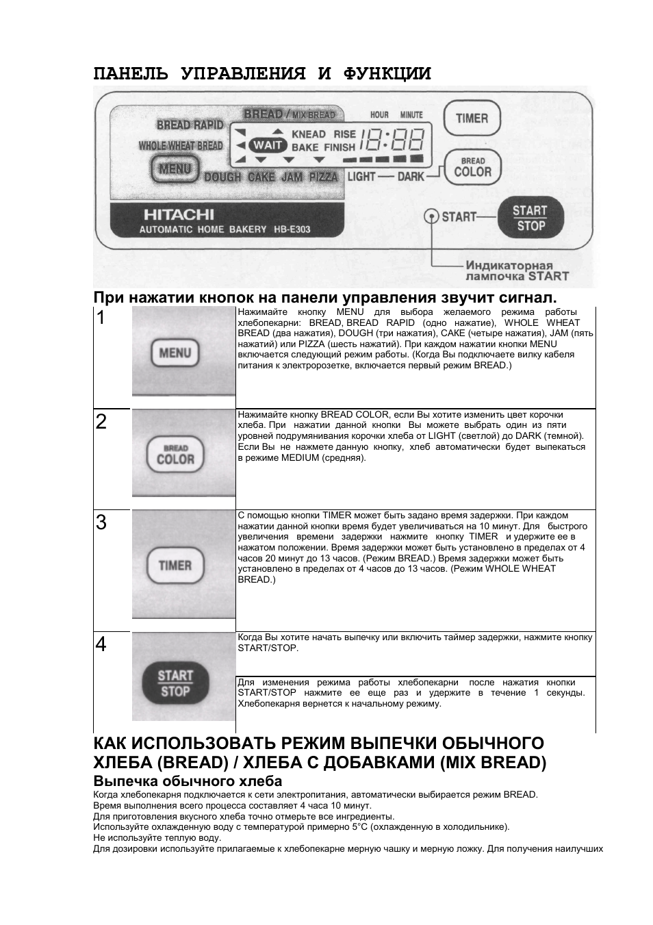 Панель управления и функции