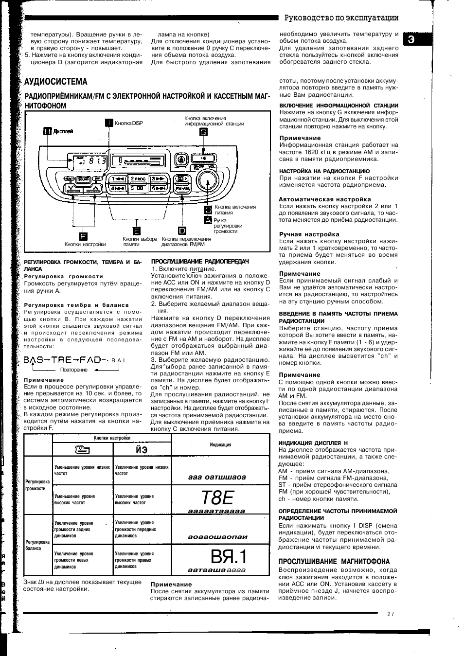 Вя.1, Руководство по эксплуатации, Аудиосистема