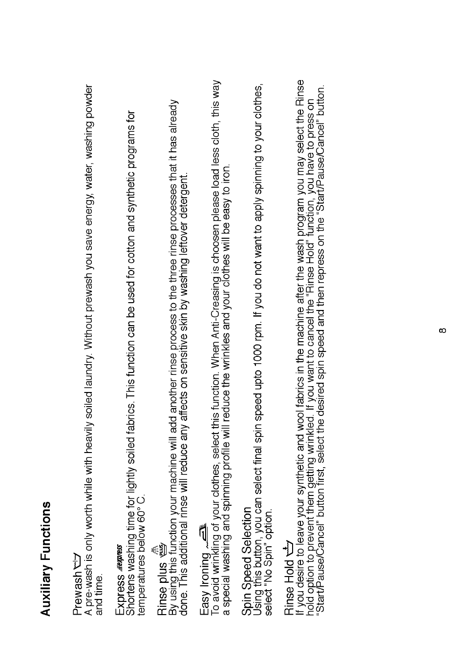 Auxiliary functions, Prewash, Express ^ipiess