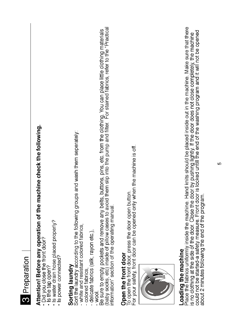 Sorting iaundry, Open the front door, Loading the machine