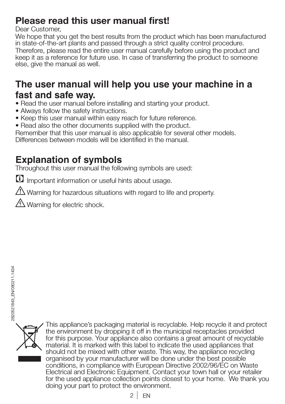 Please read this user manual first, Explanation of symbols