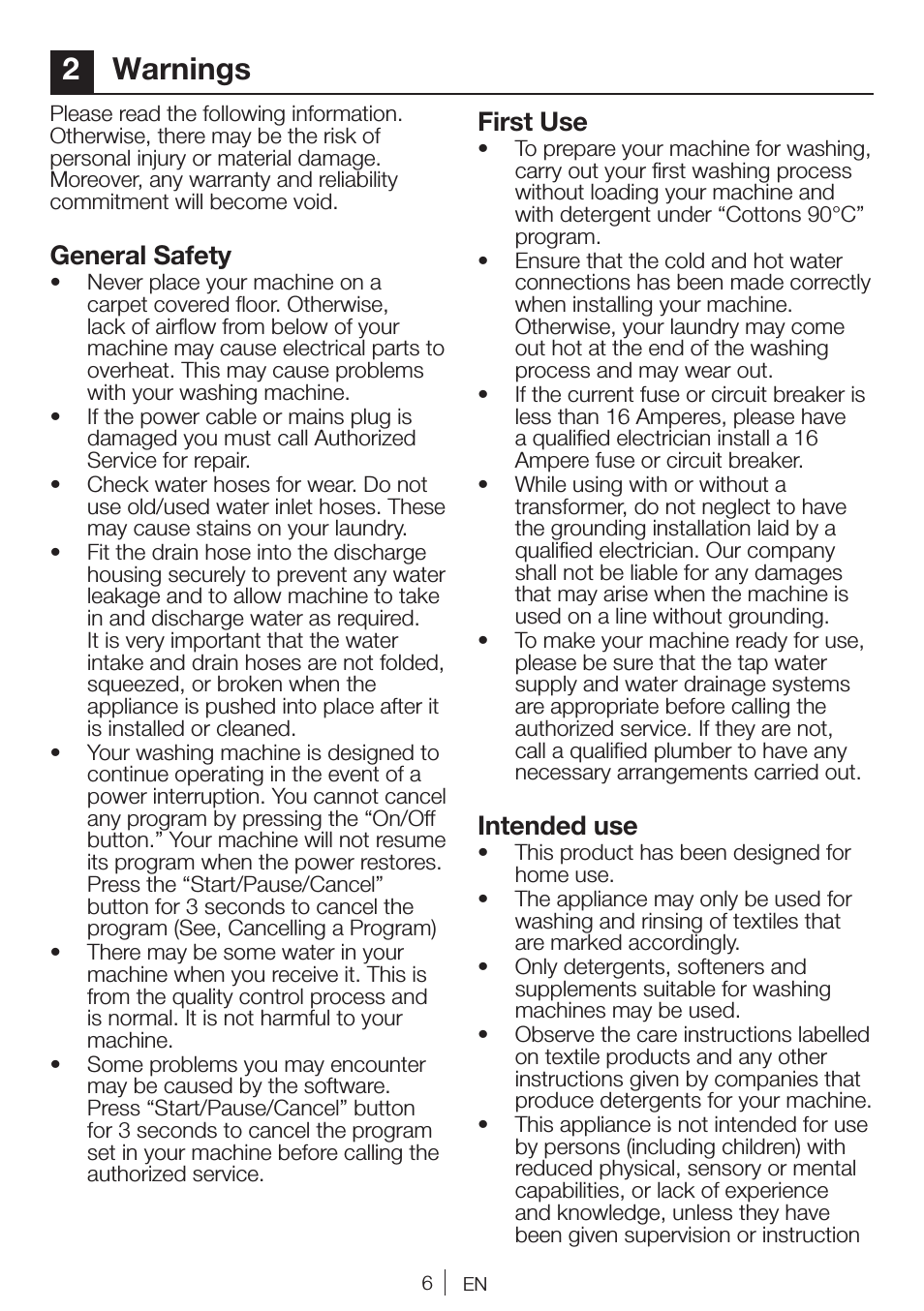 2warnings, General safety, First use