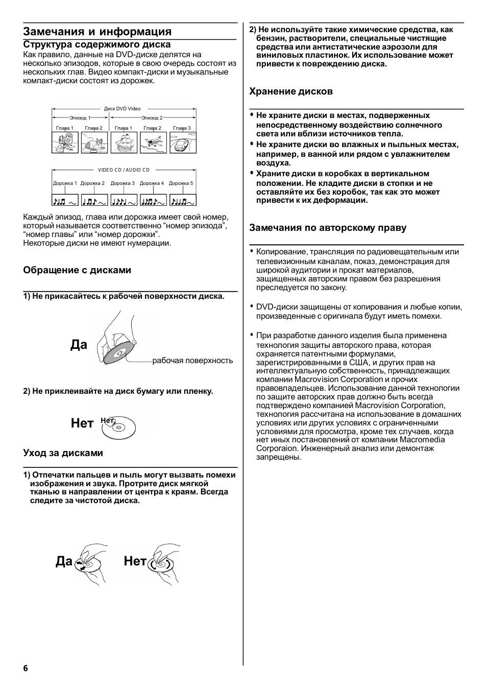 Да нет, Замечания и информация, Уход за дисками