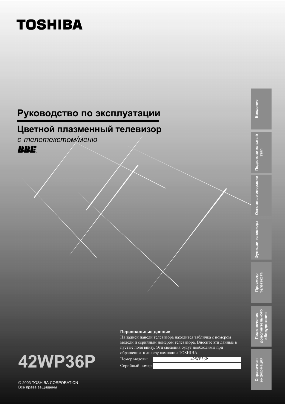 42wp36p, Руководство по эксплуатации, Цветной плазменный телевизор