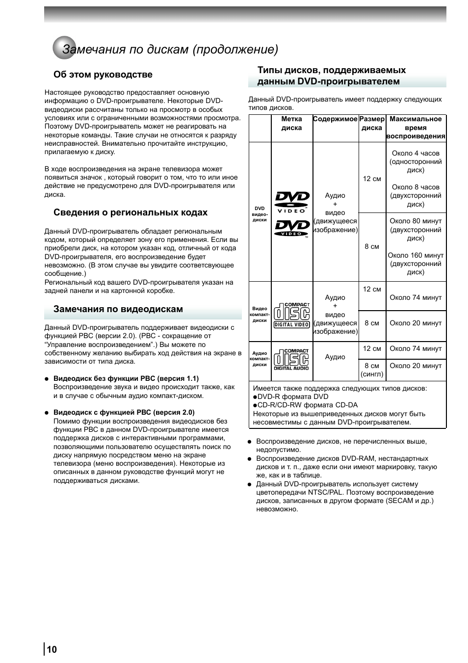 Замечания по дискам (продолжение), Об этом руководстве, Сведения о региональных кодах