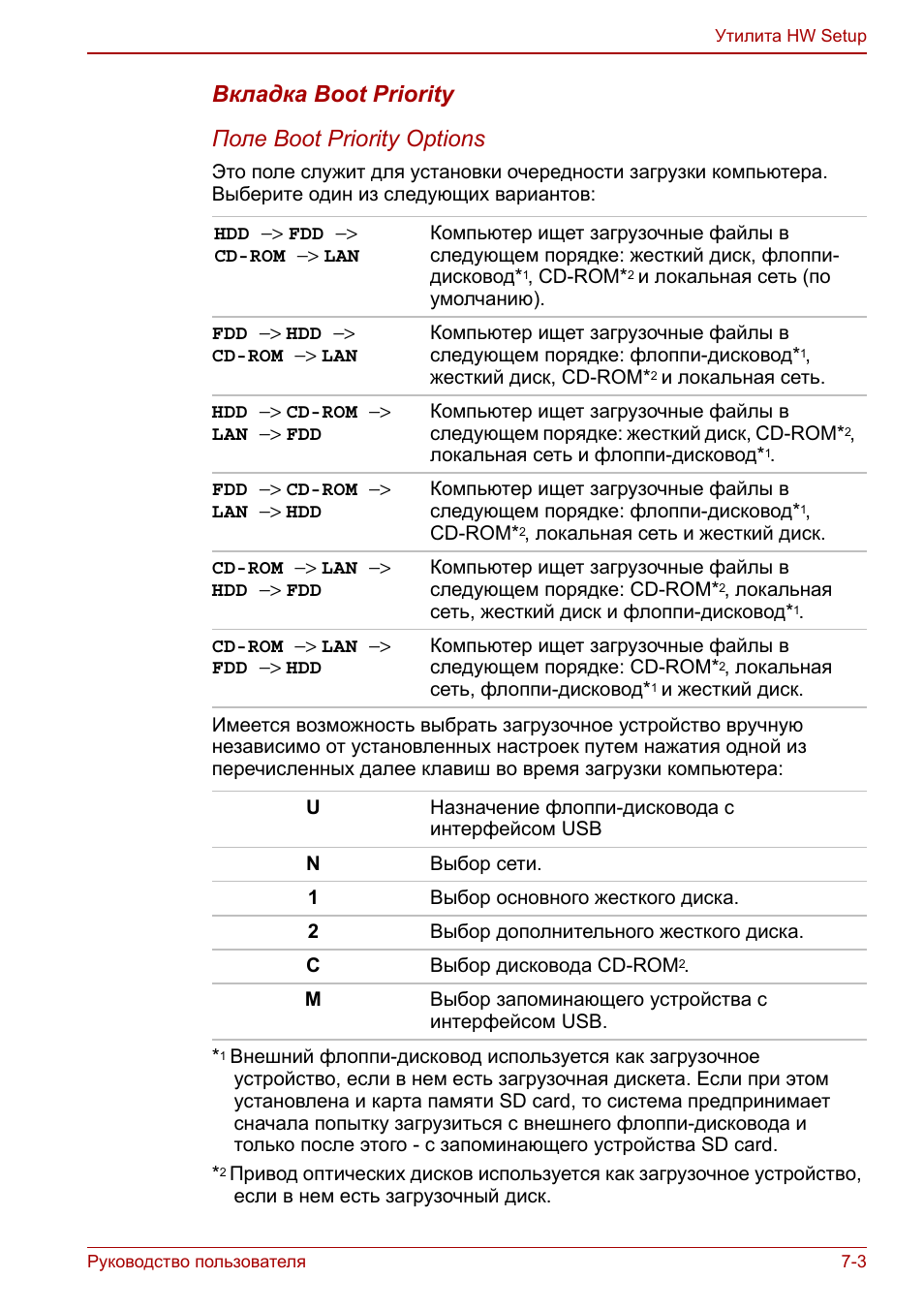 Вкладка boot priority, Вкладка boot priority поле boot priority options