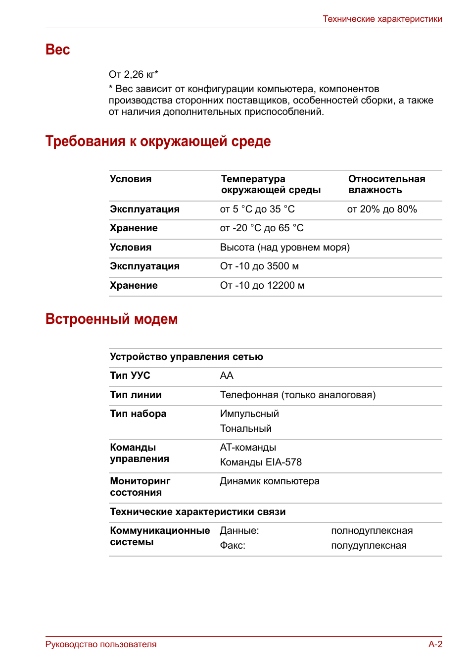 Требования к окружающей среде встроенный модем