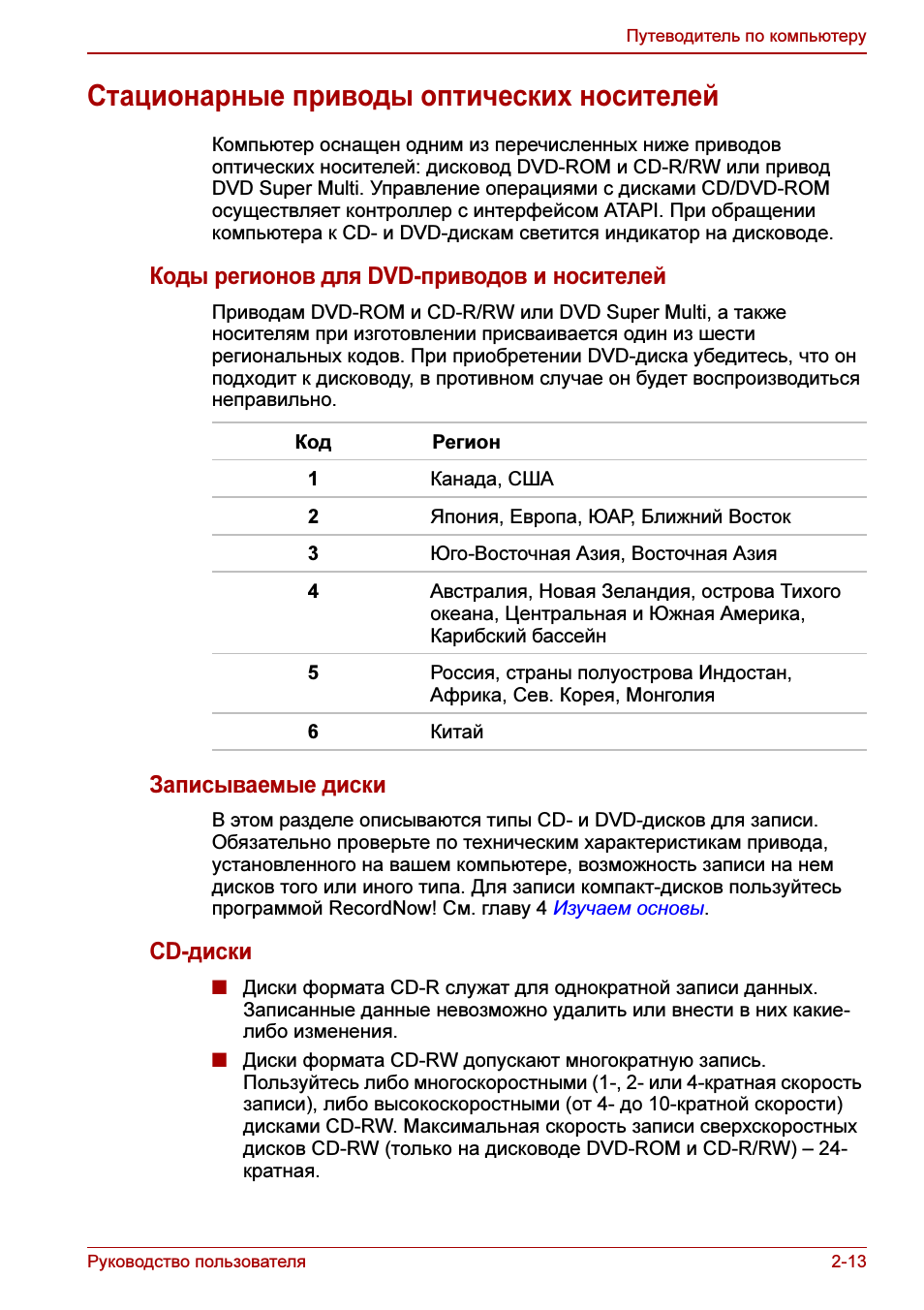 Стационарные приводы оптических носителей, Стационарные приводы оптических носителей -13, Коды регионов для dvd-приводов и носителей