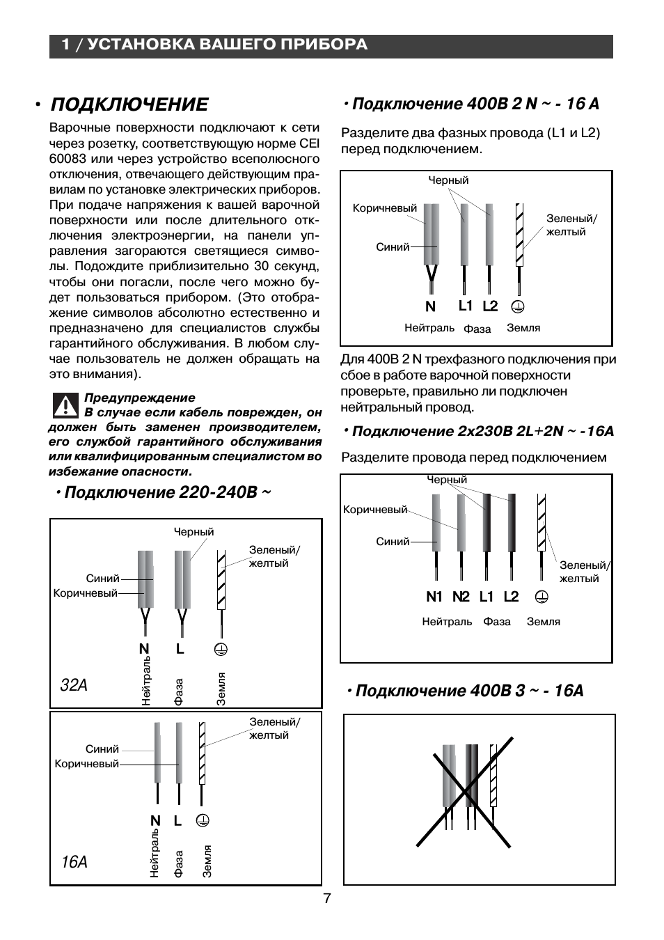 Подключение, 1 / установка вашего прибора
