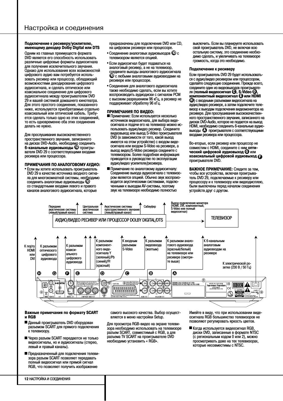 Настройка и соединения, Dolby digital/dts a/v receiver or processor
