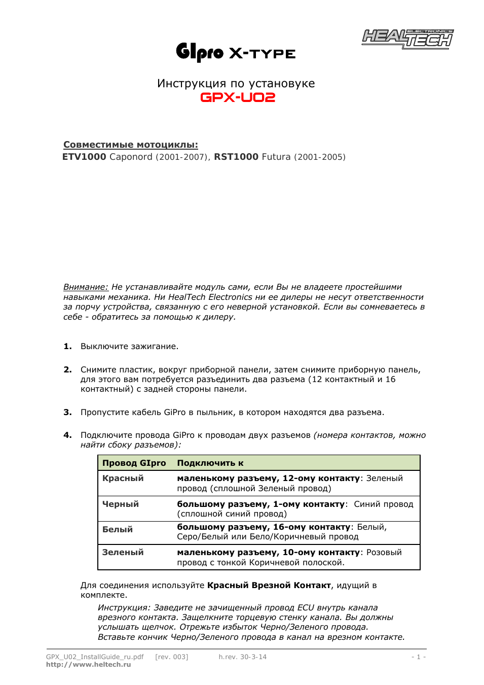 X-type, Gpx-u02, Инструкция по установуке