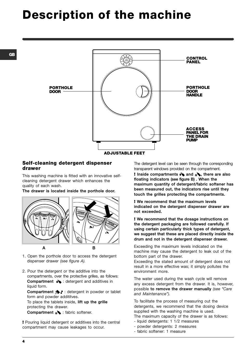 Description of the machine, Self-cleaning detergent dispenser drawer