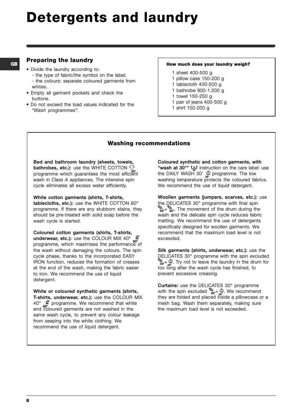 Detergents and laundry, Washing recommendations, Preparing the laundry