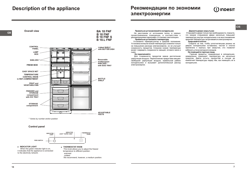 Рекомендации по экономии электроэнергии, Description of the appliance