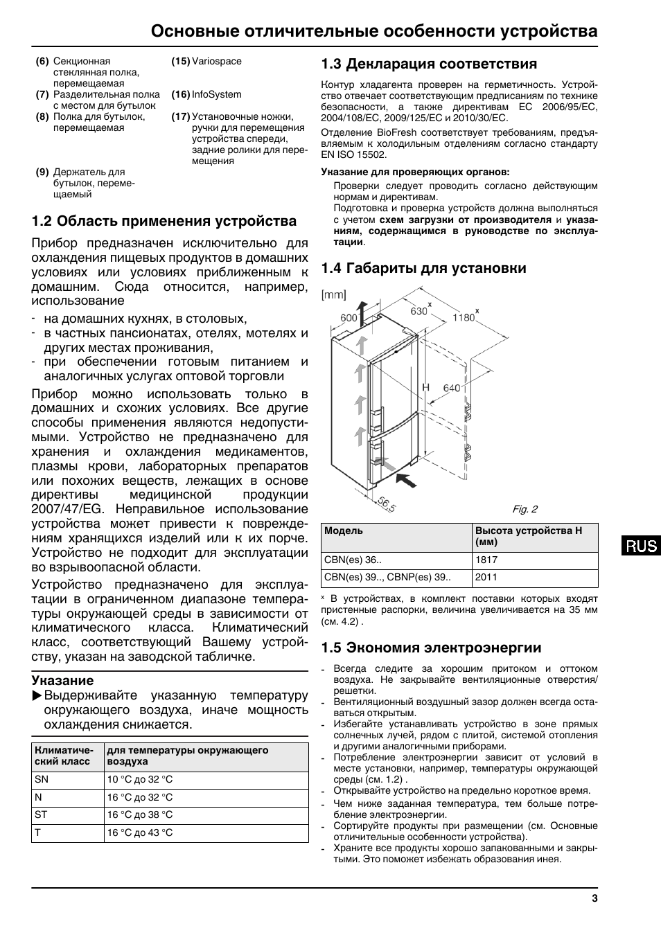 2область применения устройства, 3декларация соответствия, 4габариты для установки