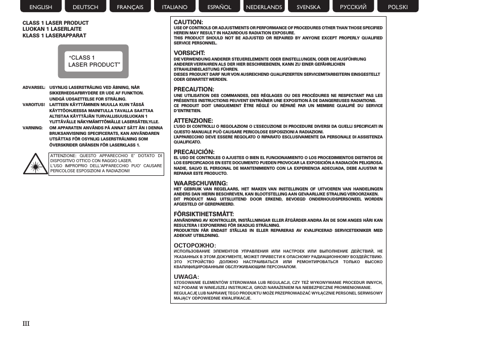 III ENGLISH DEUTSCH FRANÇAIS ITALIANO ESPAÑOL NEDERLANDS SVE...